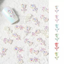 다즐링 네일/대량 꽃 플라워 네일 파츠 모음 종택 (10개입), 오로라 꽃잎 장미(10개입)/화이트
