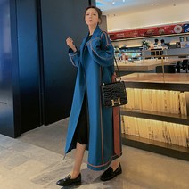 여성 박시핏 딥블루 바바리코트 봄자켓 롱 트렌치코트