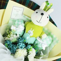 실용적인 학용품세트 꽃다발 필통+연필+연필꽂이+킨더조이+조화 꽃다발 실용적인 학용품세트 꽃다발 공룡 토끼 인형 꽃다발 졸업식 입학식 조화꽃다발, 선택02:그린토끼_크라운