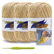 [니뜨] 코튼 데이트(75g )뜨개실x3볼 + 매직마켓백도안 + 모사용코바늘3/0호, 611(연베이지)