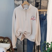 상상그이상 여성용 국내제작 굿데이 반집업 맨투맨 촉감좋은 고급원단 포인트 고급자수 구김없는 가성비 좋은 데일리 티셔츠 기본 퀄리티좋은 데일리 캐주얼 맨투맨