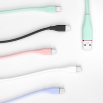 지니비 멜로우 USB A to C타입 고속충전 케이블 1+1, 2M+2M, 라이트 민트, 라벤더 퍼플