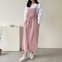 삐까삐까 아일렛 멜빵 골지 롱원피스