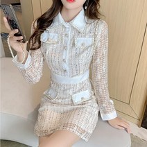 품질 손목 레이스 수입 A라인 5월 결혼식 하객패션 미니멈 88사이즈 트위트원피스