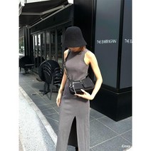 에모다 EMODA slit rib cut dress GREY 여성 원피스 롱원피스 롱 여름 바캉스 민소매 꾸안꾸 패션 데일리