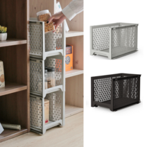 틈새 수납 선반 바스켓 정리함 세탁실 세제 욕실용품 수납장 조립식 사이드 옷장 적층형 주방 다용도실 보관함 장롱 베란다 사무실 좁은 바구니 선반장, 3단 라이트그레이