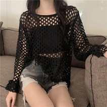 (스웨터 니트)나른 펀칭 니트 자외선 차단 블라우스 코디 니트 탑여자