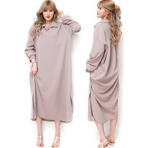 루즈핏 카라 셔링 롱 옆트임 롱 원피스 OPA220 빅사이즈 여성 여자