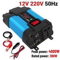자동차 인버터 4000W 순수 사인파 인버터 12V/24V/48V/60V DC ~ 220V 전압 변압기 소켓 자동차 홈 야외용, 10 Blue 300W 220V