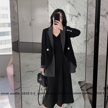 ANKRIC 자켓 작은 정장 재킷 디자인 센스 더블 칼라 블랙 정장 재킷 여성 봄과 가을 한국어 버전의 느슨한 레저 영어 스타일