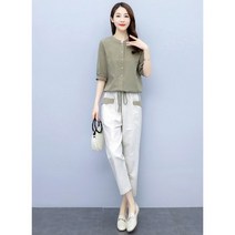 블랙미 LAVINA 여성 봄 여름 면 마혼방 반팔 9부바지 상하의 세트 투피스 F0002