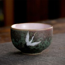 도자기 찻잔 세라믹 내열 유리 거친 차 주전자 레트로 쿵푸 가마 변경 컵 손으로 그린 크레인 음료 용기, E