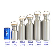수도계량기뚜껑 BPA 프리 스테인레스 스틸 물병 대나무 뚜껑 스포츠 플라스크 누출 방지 항아리 여행 요가 사이클링 하이킹 캠핑, [04] ml oz