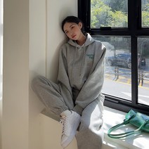 쉐얼유 여성용 스포티 후드 기모 트레이닝 투피스 세트