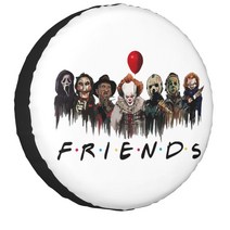 트레일러 카라반 커버 호러 영화 친구 캐릭터 스페어 휠 타이어 커버 케이스 가방 지프 파제로 방수 차량 액세서리 14quot 15쿼트 16인치 17quot, 열하나, 14인치