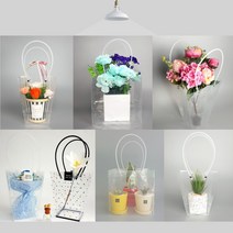 투명 화분 비닐쇼핑백 꽃다발 비닐 쇼핑백 투명가방, 투명 도트, 블랙4호(대형,5장) SCF51