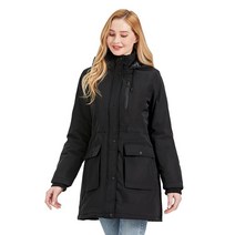 ANNA SUHUAN 여성용 겨울 재킷 방풍 슬림핏 후드 롱 파카 코트 대형 포켓 및 허리 드로스트링 포함 블랙.