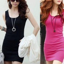 탄탄하고 슬림한 여자 민소매 면스판 미니 원피스 6색