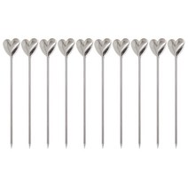 10 팩 칵테일 픽 스테인리스 스틸 과일 막대기 바 도구 음료 교반 스틱 칵테일 픽 파티 웨딩 액세서리, 은 사랑, 10개