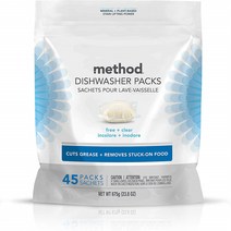 Method 메소드 Power Dish Dishwasher Soap Packs Free + Clear 45개 (Pack of 1)