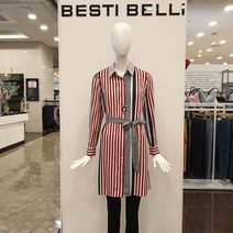 베스띠벨리 봄 가을 카라넥 스트라이프 벨트 롱 셔츠형 블라우스