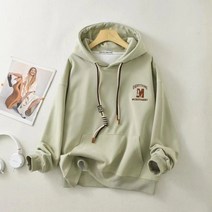 파킨리 여성 루즈핏 자수 무지 순면 후드티
