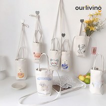 보틀가방 테이크아웃 에코백 캔버스 물통가방 캐리어 드링크백 드링크백 텀블러 컵홀더, 옵션, 볼빤간곰