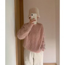 가을가디건 2023 판 나른풍 라쿤털 화이트 꽈배기 풀오버 니트 여가을 겨울 이너 레이스 153605