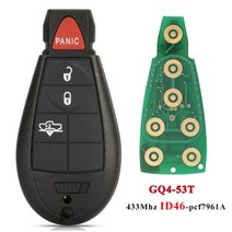 자동차원격시동 차량경보기 jingyuqin gq4-53t fobik 키 433mhz id46-pcf7961a 칩 닷지 램 1500 2500 3500 4500 2013-2018, 4버튼 픽업