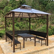 파고라 통나무 정자 사각 쉼터 철제 바베큐 야외 정원, 2.6Ⅹ2.6m 4기둥 + 주변 천