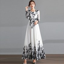 편안한 잉크와 워시 프린트 쉬폰 드레스 여성 2022 여름 NEW 슬리밍 긴 스윙 스커트 대형 S3XL