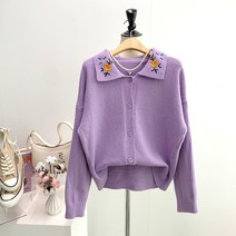 바이미쓰리 / 스퀘어 카라 플라워 자수 오버핏 가디건 (3color)