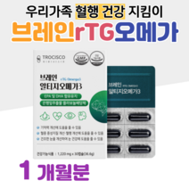 브레인 기억력 알티지 오메가3 혈행개선 건조한 눈건강 도움 은행잎 플라보놀배당체 rTG 오메가 홈쇼핑 프리미엄 영양제 성분 가격 효능 비교 식약처 인정 건강기능식품, 1박스, 1220mg x 30캡슐 (하루 1캡슐)