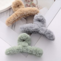 토끼털 퐁신한 예쁜 겨울 집게핀 뽀글이 반묶음 헤어, 그레이