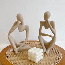 생각하는 사람 조각상 앉은 장식 인형 조형물 선반 인테리어 소품 장식품 도자기 조각품, S 사이즈 양손