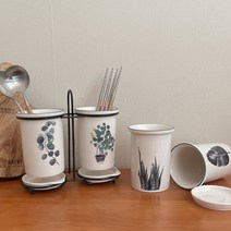 그린테리어 도자기 2구 수저통 물빠짐 플랜트 수저꽂이 5타입, 옵션선택, 유칼립투스
