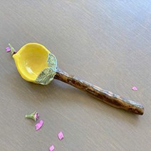 Yellow Lemon Fruit Spoon Handmade Clay Art Kitchen Pottery Scoop -Stock photo please read descript, 1, yellow, brown, green
