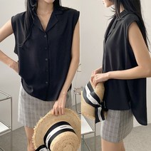 앙큼고양이 브이넥 민소매 남방 카라 블라우스