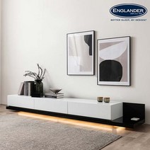 잉글랜더 마이클 익스텐션 거실장 LED형, 블랙+화이트/우형