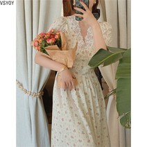 VSYOY 프렌치 레이스 플라워 브이넥 원피스