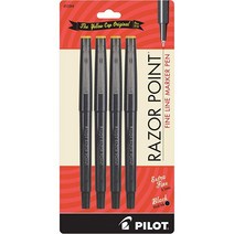 PILOT Razor Point 파인 라인 마커 스틱 펜 초미세 포인트 (0.3mm) 블랙 잉크 4팩 (11044) 3900260850, Black Ink, Black Ink