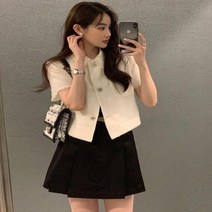 어썸클로젯 제린 오피스 페미닌무드 트위드 반팔자켓