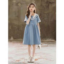 여아 여름 반소매 중간길이 원피스 마린 칼라 원피스