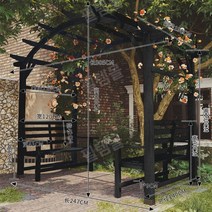 바베큐장 정자 야외 팔각정 방갈로 가제보 어닝 캐노피, 3.05mx1.9mx2.3m블랙+벤치