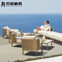 고급 테라스 실외테이블 세트 야외 가구 정원 안뜰 방수 및 선 스크린 빌라 호텔 레저 발 소파 조합, [14] 4점 세트 A[스테인리스], [01] 콤비네이션