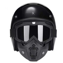 쇼에이 헬멧 풀페이스 반모 레트로 빈티지 오픈 페이스 오토바이 헬멧 하프 바이크 모페드 베스파 제트 파일럿 남성용, XL, Bright Black3