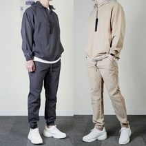 프랭키뉴욕 프랭키뉴욕 2SET 남자 트레이닝복 세트 후드 운동복 아노락 츄리닝 추리닝 조거팬츠 오버핏 커플룩 블랙 차콜 그레이 베이지_LK2SET2177-5