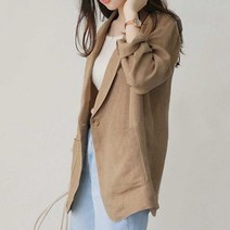 여성 간절기룩 캐주얼 마이 베이지 싱글 블레이저 여성 가을 자켓 코디 패션
