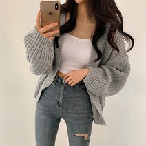 더핑크 / [더핑크] 미즈 하찌 루즈핏 오픈 숄니트 가디건