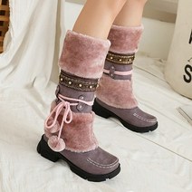 슬라우치 가부시 롱 부츠 니하이 양가죽 천연가죽 빅사이즈 패션 여성 중반 송아지 스노우 겨울 신발 따뜻한 플러시 빅 사이즈 35-43 보헤미안 스타일 플랫폼 힐 여성